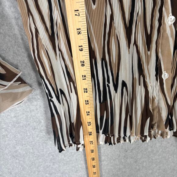 Vintage 90s Crinkle Sheer Blouse XL Ruffle Artsy Abstract Neutrals Siren Loud - Picture 7 of 11